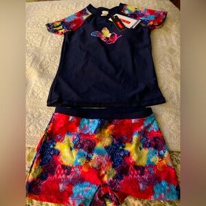NWT PHILBEE 2 Piece 50+ UPF GIRLS Swim Suit Tee & Boy Shorts Butterfly